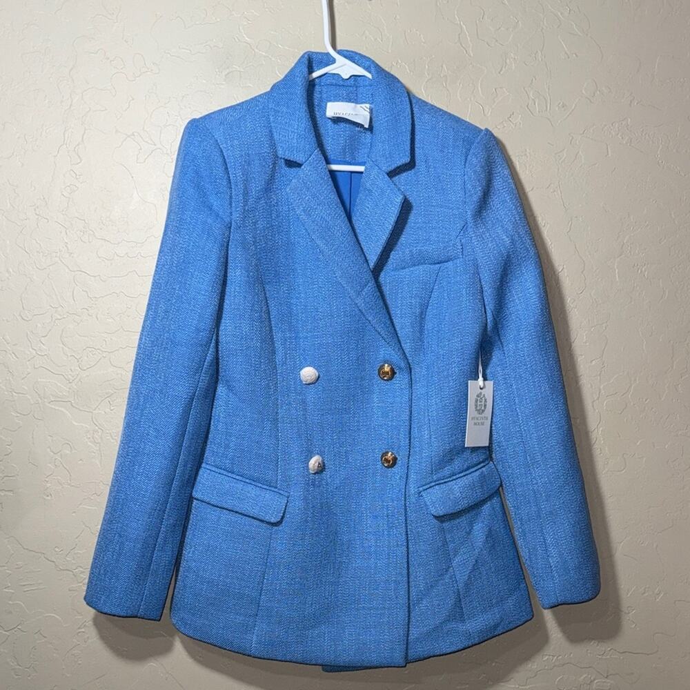 Tuckernuck Hyacinth house cornflower blue double gold button captains blazer NWT